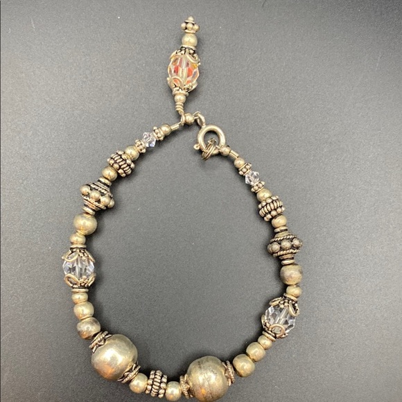 925 Sterling Silver Textured Beaded Bracelet with Intricate Spacers - Picture 3 of 7